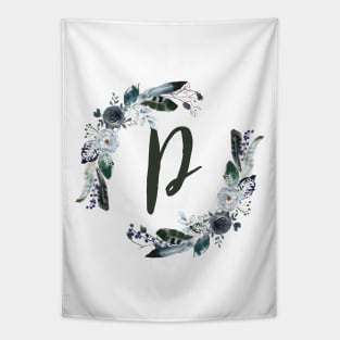 Floral Monogram P Dark Bohemian Flora Tapestry