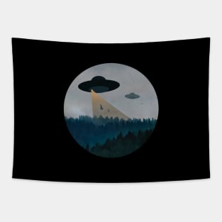 UFO Alien Ships Over The Forest  - in a circle Tapestry