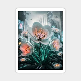 White Cyberpunk Flowers Magnet