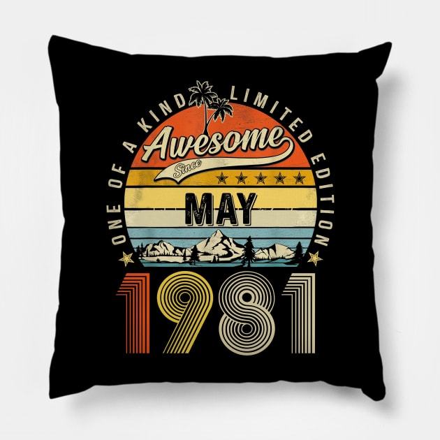 Awesome Since May 1981 Vintage 42nd Birthday Pillow by Mhoon 