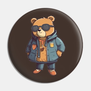 A cute teddy bear wearing street fashion Pin