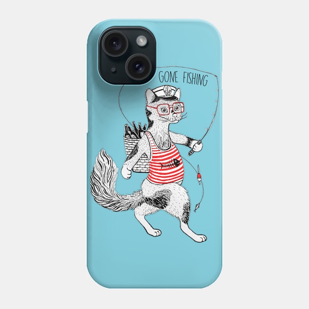 Cat gone fishing Phone Case by ruta13art