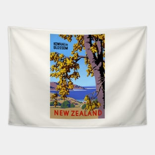 Kowhai in Blossom New Zealand Vintage Poster Tapestry