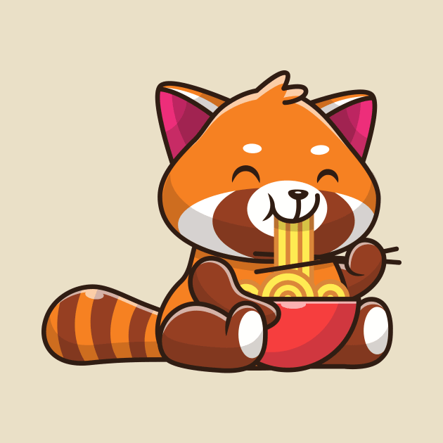 Cute Red Panda Eating Noodle Cartoon by Catalyst Labs