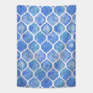 Cornflower Blue Moroccan Watercolor Pattern Tapestry