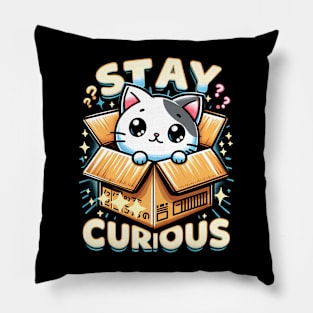 Stay curious - Cute kawaii cats with inspirational quotes Pillow