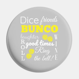 Bunco Word Cloud Dice Game Night Pin