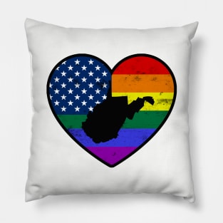 West Virginia United States Gay Pride Flag Heart Pillow