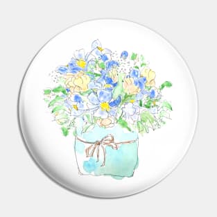 blue and yellow wild flowers in pot Pin