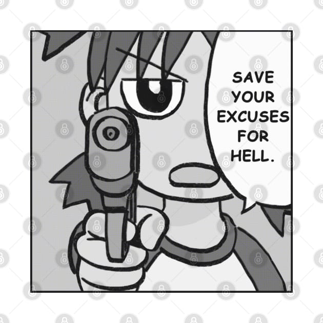 (monochrome) water gun yotsuba says save your excuses for hell by mudwizard