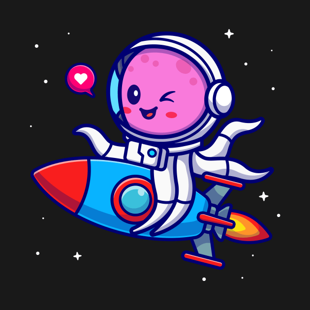 Cute Octopus Astronaut Riding Rocket Cartoon by Catalyst Labs