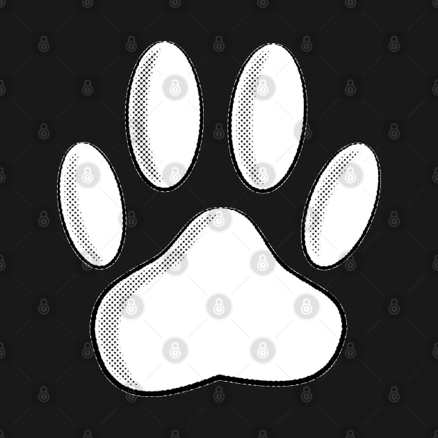 White Dog Paw Print With Newsprint Effect by Braznyc