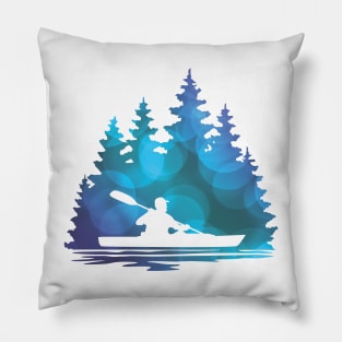 Blue Abstract Kayaker Silhouette Pillow