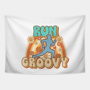 Run groovy Runner retro quote  gift for running Vintage floral pattern Tapestry