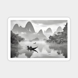 Guilin Landscape River Nature Adventure Ink Sketch Style Magnet