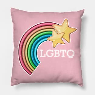 rainbow and stars LGBTQ (white text) Pillow