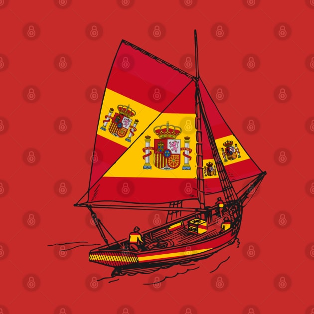 Support Spanish Vintage Spain Ship Sailing with Team of Spain Teamwork Achieves More by Mochabonk