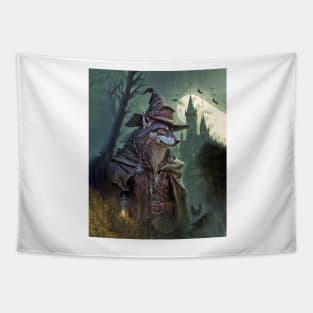 Wolf Wizard Witch Full Moon Tapestry
