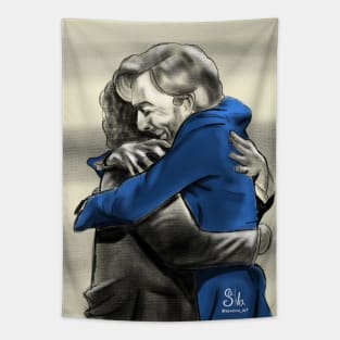 Michael Sheen and David Tennant hug Tapestry