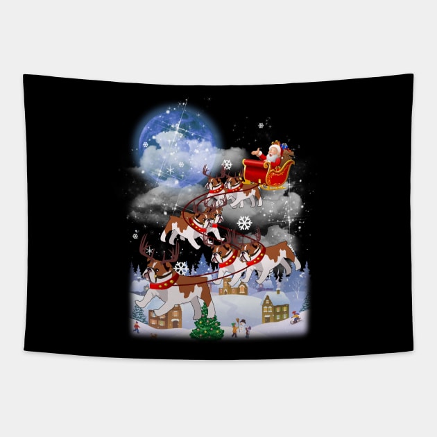 Santa Clause Drives Bulldog Reindeer Sleigh Tapestry by TeeAbe