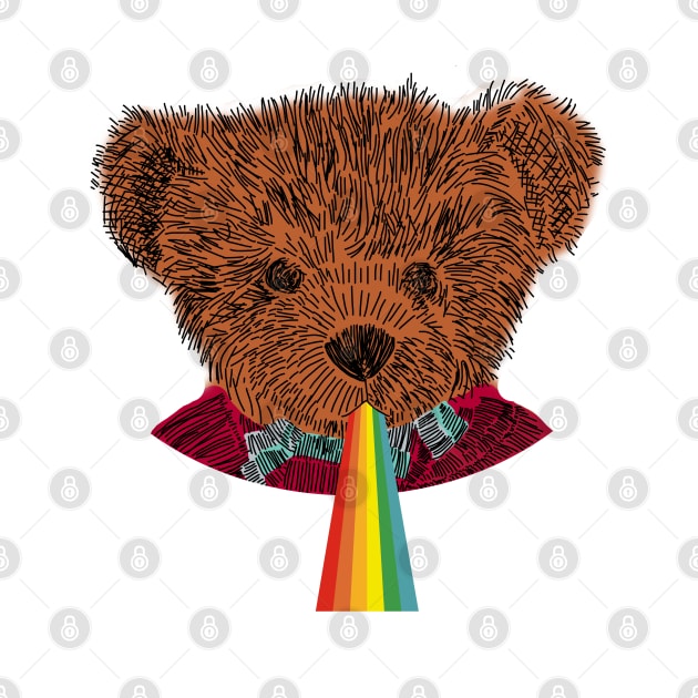 Animals with Rainbow Puke Teddy Bear Portrait by ellenhenryart