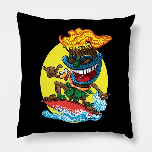 Tiki Surfer with rubber inflatable ring Pillow by eShirtLabs