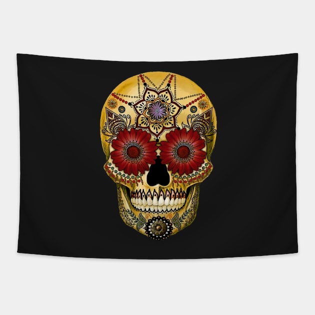 Day of the Dead Sugar Skull Tapestry by CeeGunn