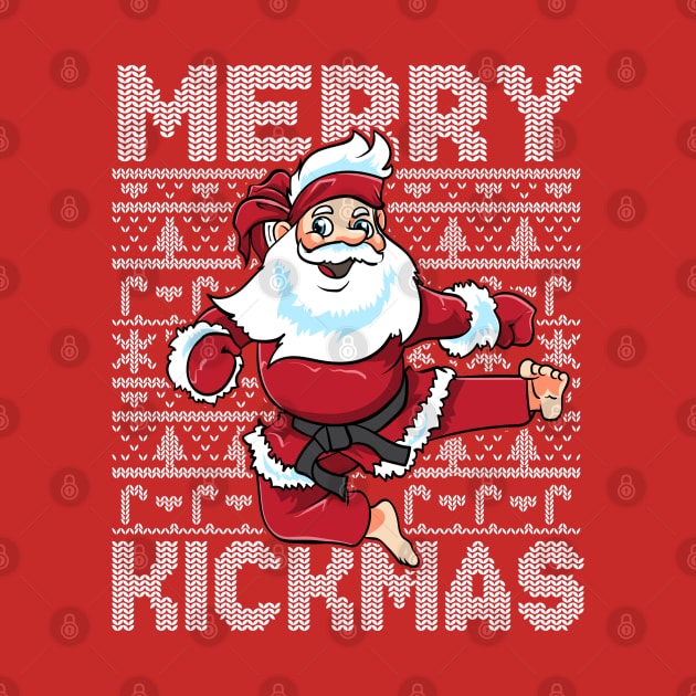 Merry Kickmas Karate Santa Claus Kung Fu Ugly Christmas Sweater by E