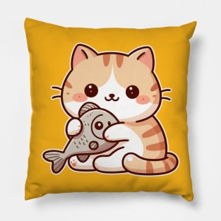 cute cat and fish Pillow