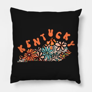 Kentucky State Design | Artist Designed Illustration Featuring Kentucky State Outline Filled With Retro Flowers with Retro Hand-Lettering Pillow