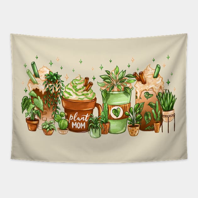 Plant Mom Coffee Design Tapestry by MoonyLimeDesign