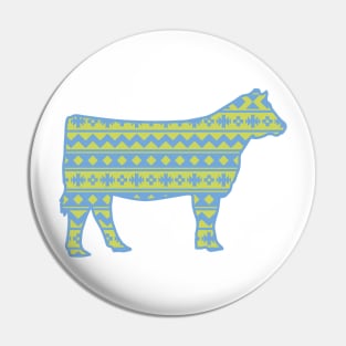 Farm Life Show Heifer with Blue & Green Southwest Pattern Pin