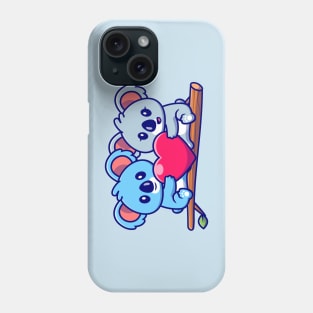 Cute Koala Couple Holding Heart On Tree Phone Case