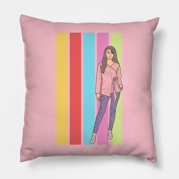 Long hair lady Pastel Candy Collection Pillow by crissbahari