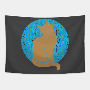 Tan Cats Purrfect Psychedelic Garden Silhouette Art Tapestry