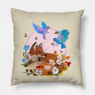 Fox and blue birds Pillow