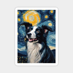 Adorable Border Collie Dog Breed Painting in a Van Gogh Starry Night Art Style Magnet