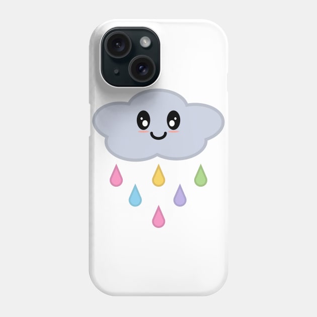 Kawaii Cute Rainbow Raindrop Rain Cloud Phone Case by Kelly Gigi