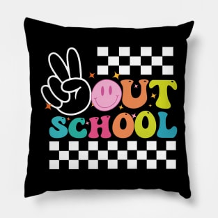 Peace Out School, Last Day of School, End of School, Retro Wavy Text, Dots Doodle Pillow