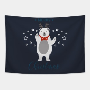 Holiday greeting from cute Polar Bear with reindeer antlers Tapestry