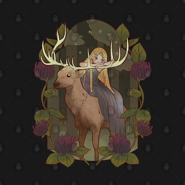 Fairy ridding a Deer Cute Fairy Tale Magical Forest by Kali Space