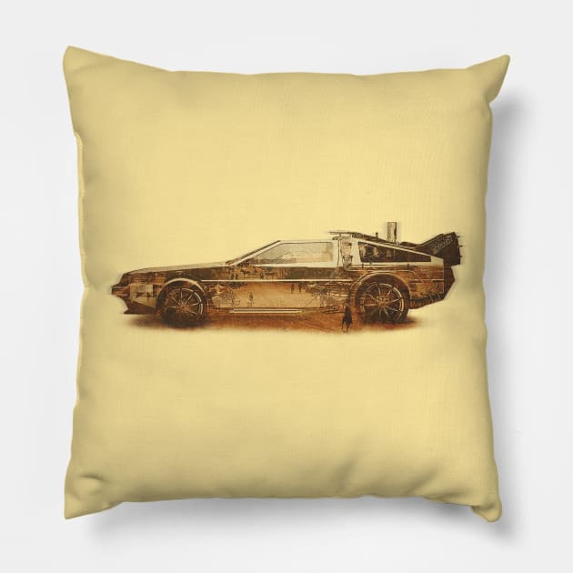 Lost in the Wild Wild West! (Golden Delorean Doubleexposure Art) Pillow by badbugs