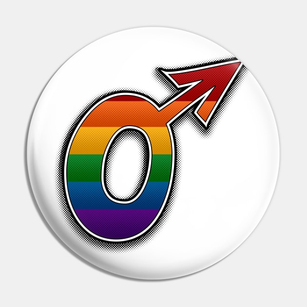 Halftone Gay Pride Male Gender Symbol Pin by LiveLoudGraphics