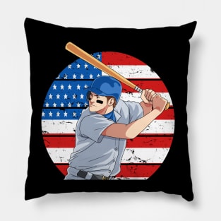 Baseball Player Home run Hitter American Flag Pillow