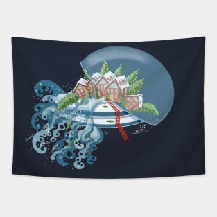 Christmas Break Broken Snow Globe Tapestry