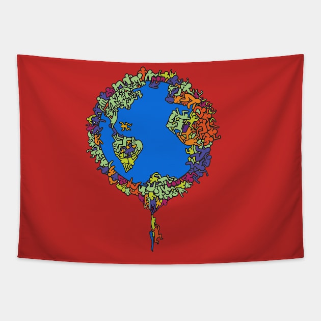 doodle people planet Tapestry by Mako Design 