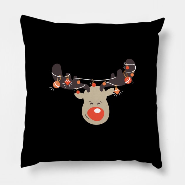 Red Nose Reindeer Christmas Lights For Holiday Pillow by BUBLTEES