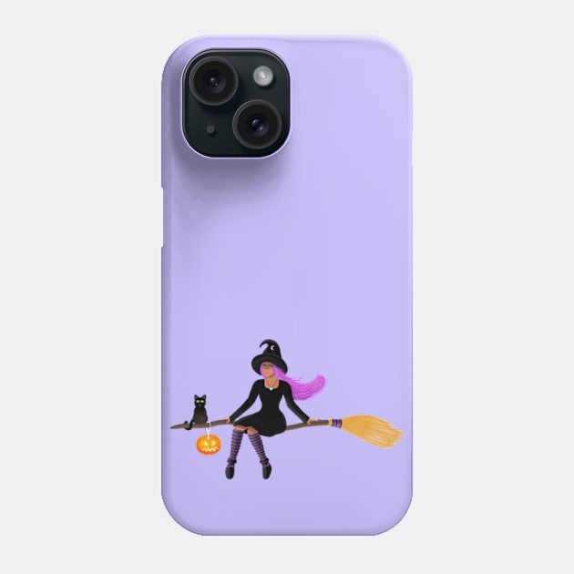 Witch on a broom Phone Case by Raghni.C 