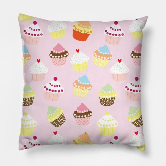Colorful Cupcake Pattern Pillow by CoastalDesignStudios