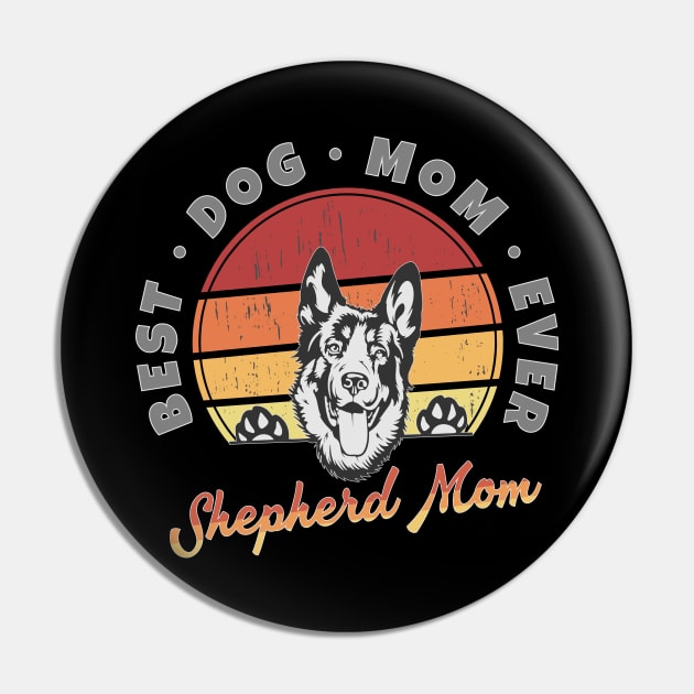 German Shepherd Mom Retro Sunset Pin by RamoryPrintArt